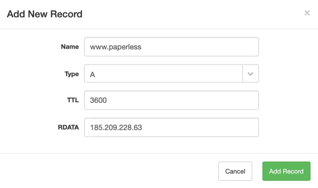 Add an A-record with www for your subdomain