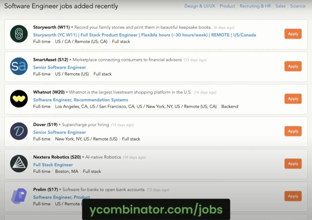 Ycombinator job board